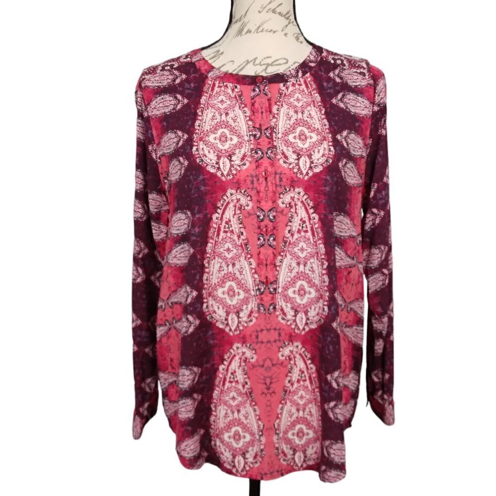 Lucky Brand | Paisley Print Boho Blouse Top Red Purple Pink | Size M